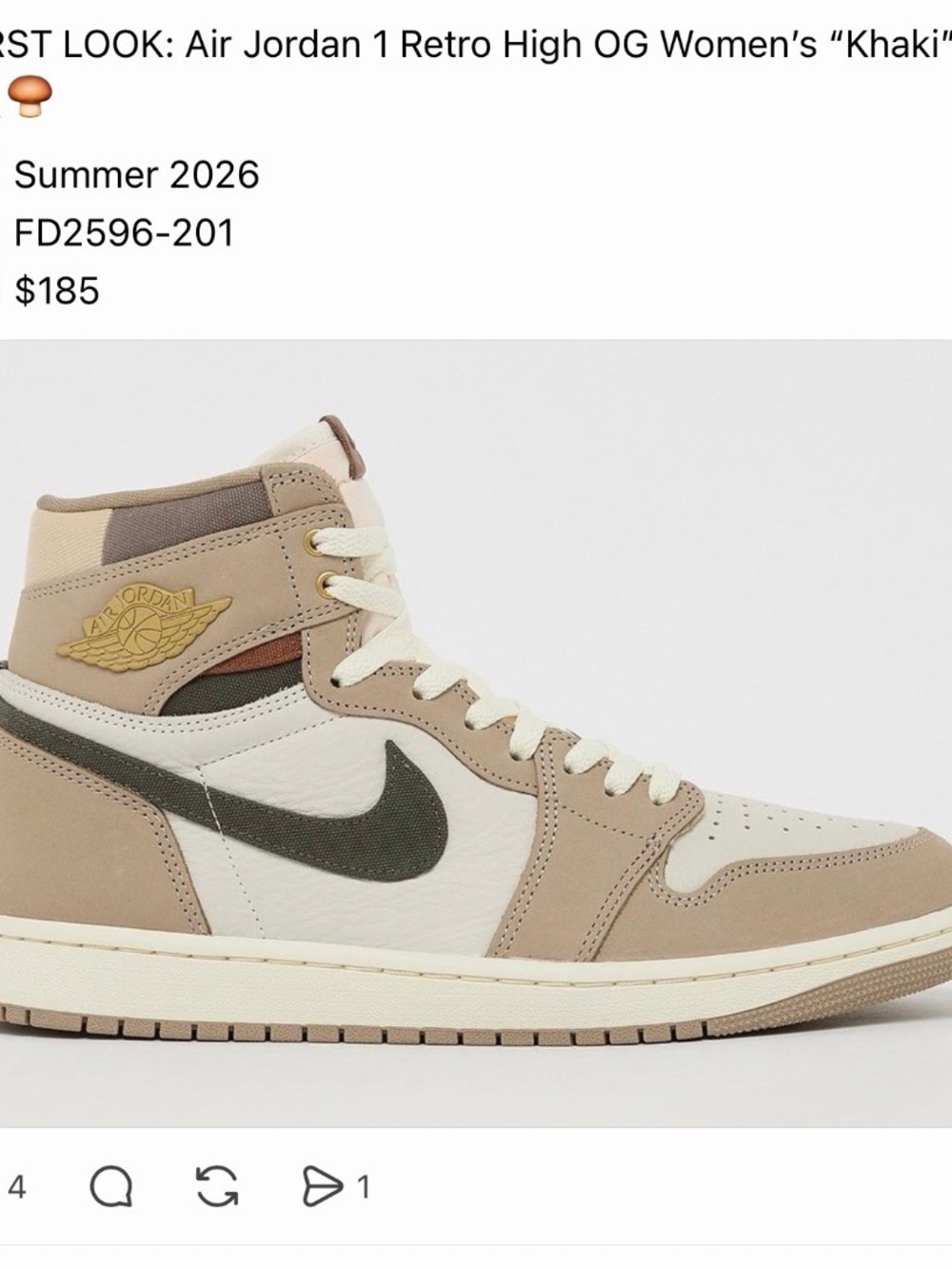 Jordan Air Jordan 1 Retro High OG Women’s Khaki Cream Taupe